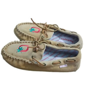 𝅺ohio State Buckeyes Moccasin Shoe Boat Hard Bottom Leather Tan Womens 7/8